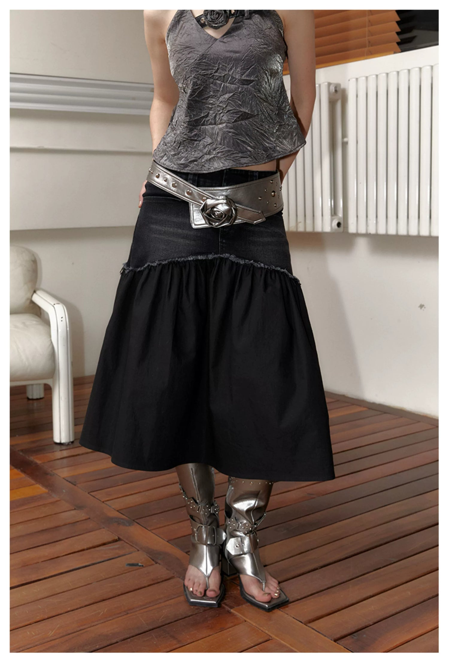 Vintage Rose Studded Wide Belt