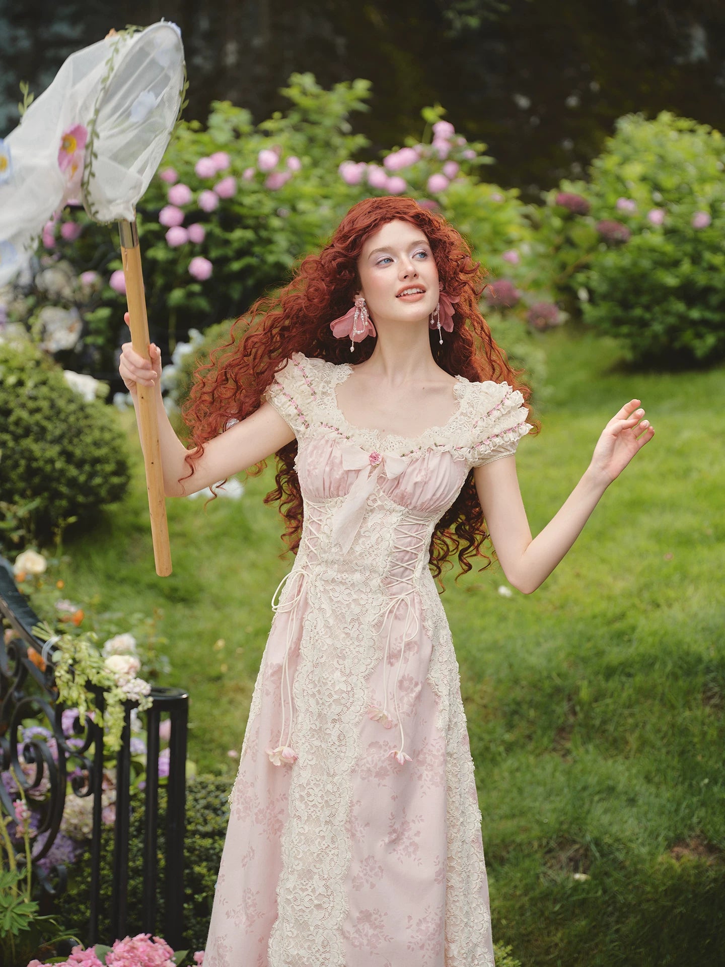 French Sweet Empire-Waist Lace Tie Dress