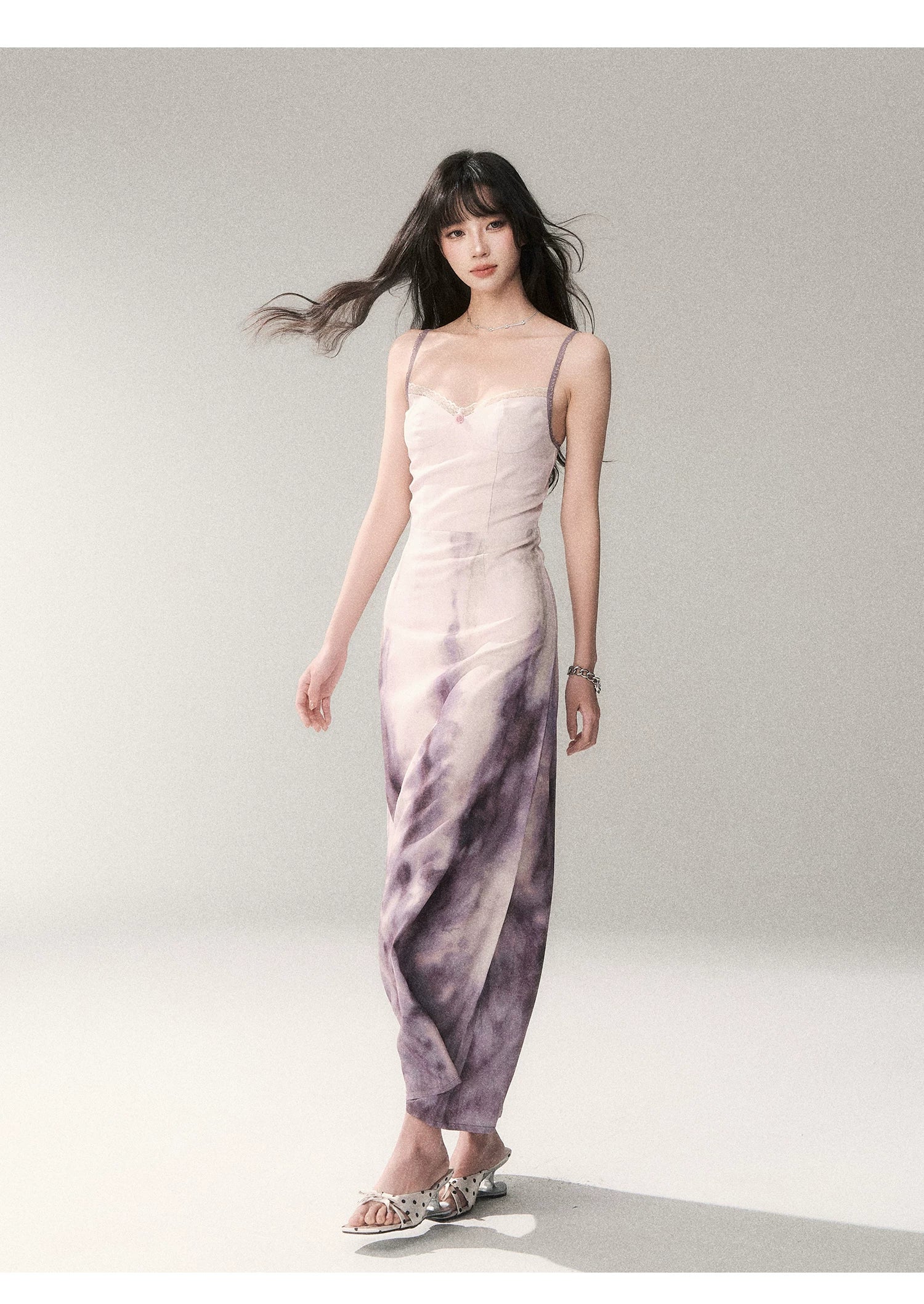 Sunset Lavender Gradient Printed Slip Maxi Dress