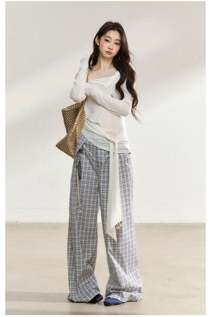 Asymmetric Shoulder Cross-Tie Knit T-Shirt