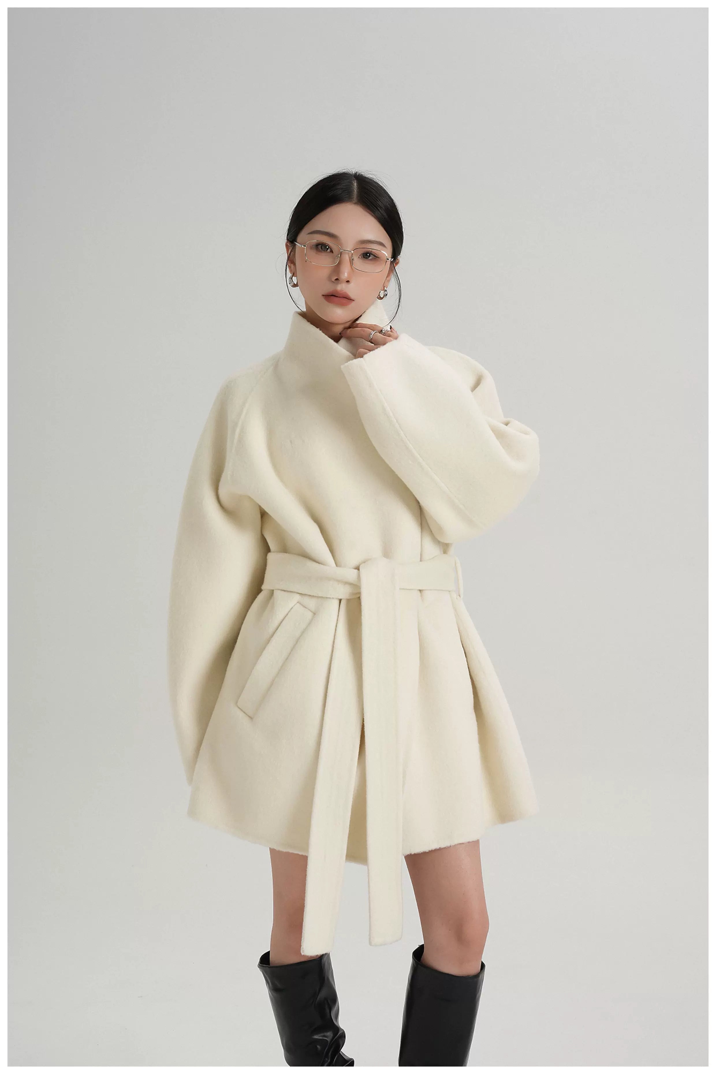 Tie-Belt Mid-Length Double-Faced Wool Jacket