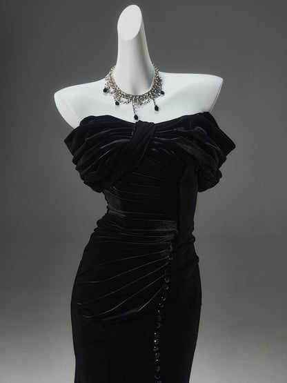 ROLA Noir Sculpted Velvet Couture Gown