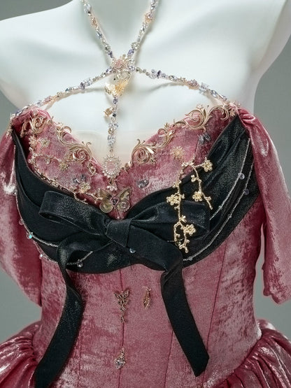 Mali Couture Satin Off-Shoulder Gown with Black Corset