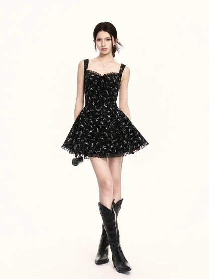 Midnight Bloom Square-Neck Floral Mini Dress