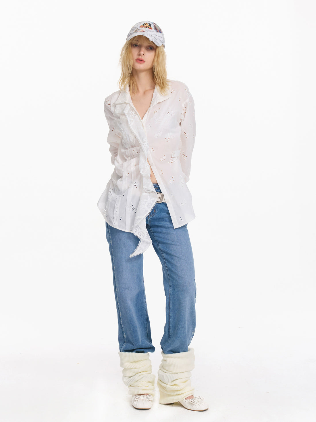 Embroidered Plaid Ruffle-Edge Shirt