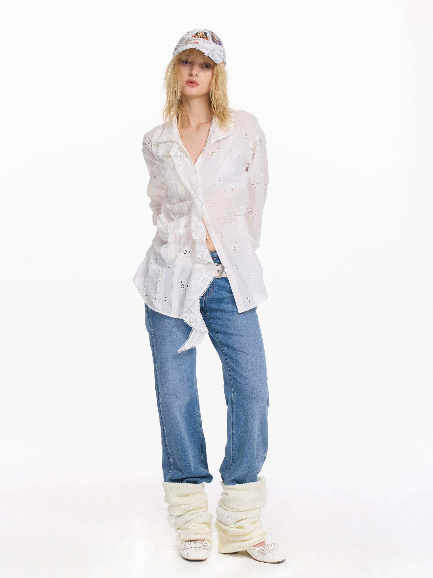 Embroidered Plaid Ruffle-Edge Shirt