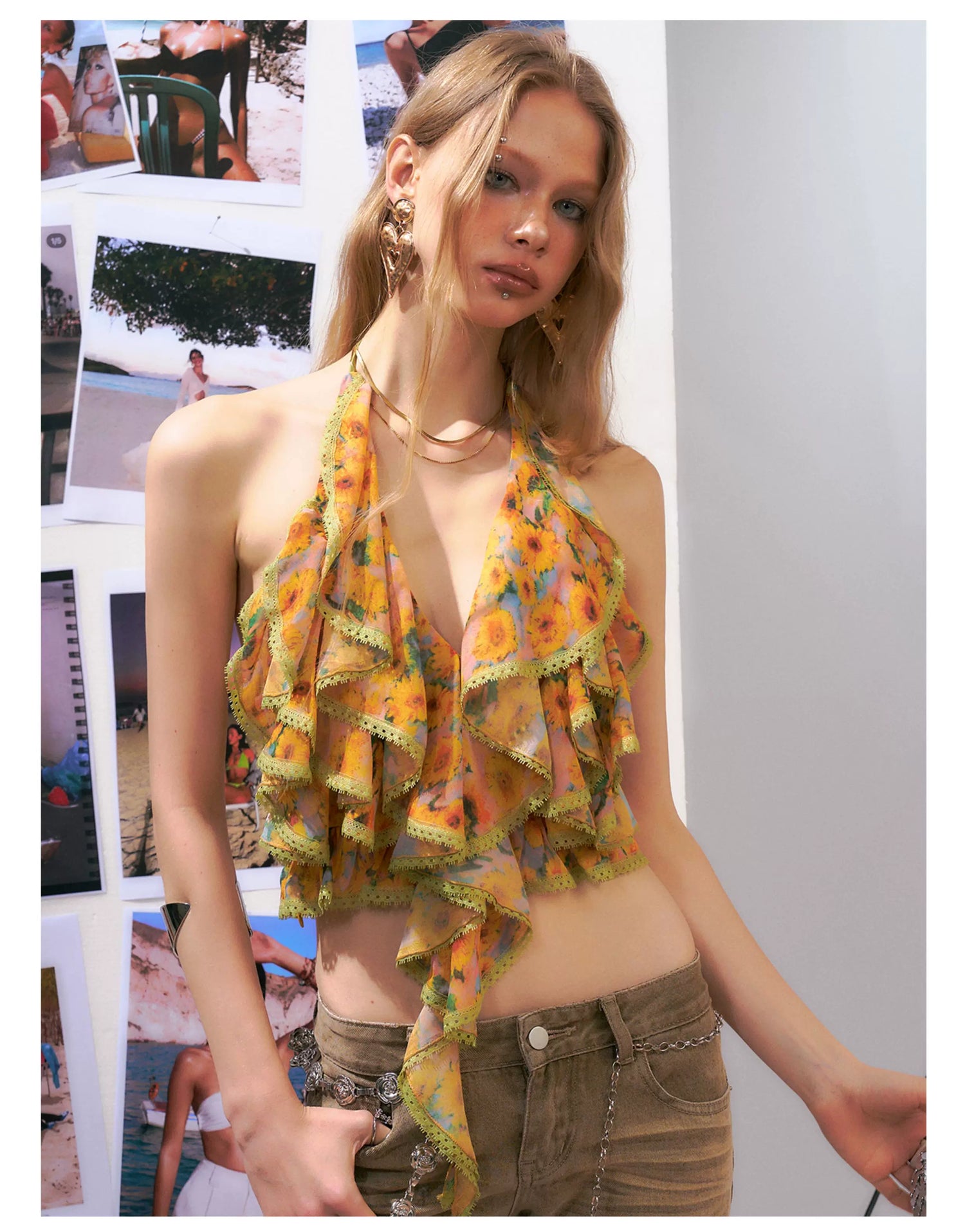 Floral Halter Backless Camisole