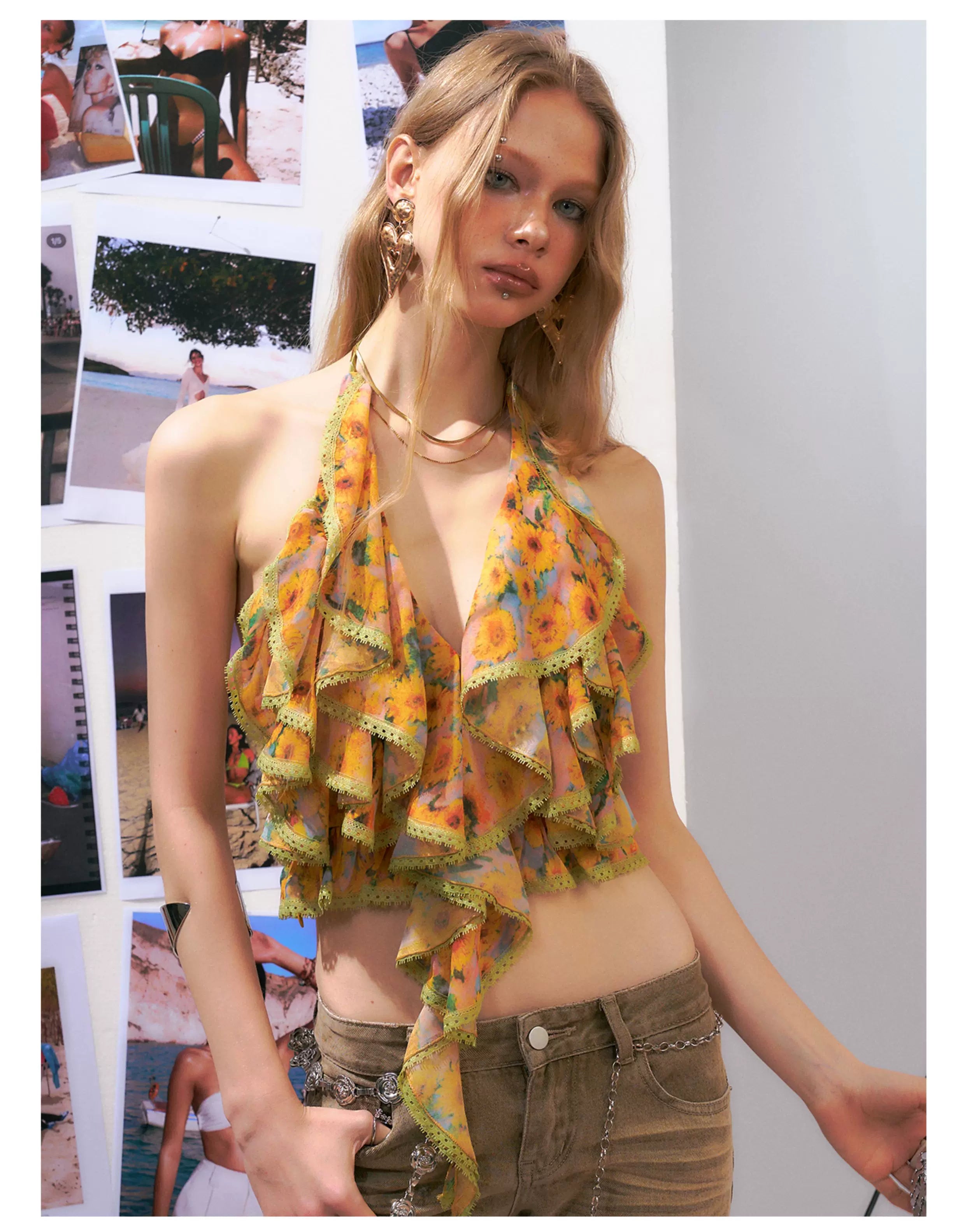 Floral Halter Backless Camisole