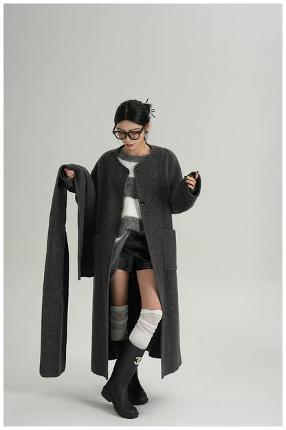 Cape-Style Oversized Long Wool Coat