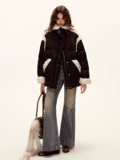 Textured Washed Flared Stretch Denim Pants