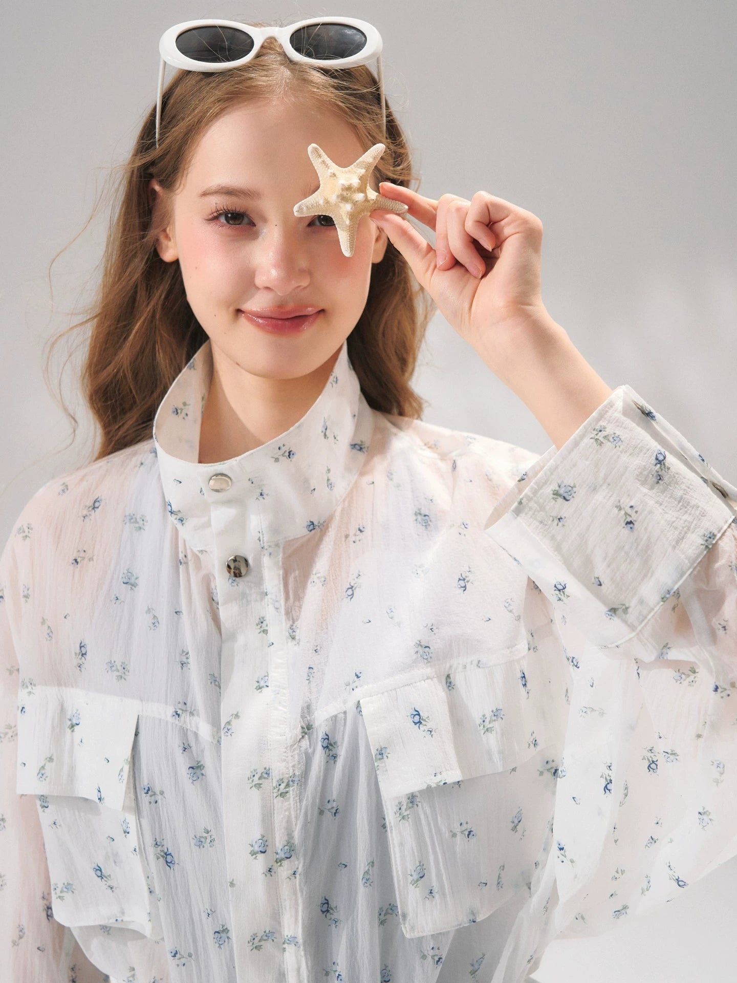Floral Sheer Batwing Sleeve Utility Jacket