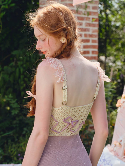 Vintage Crochet-Detail Purple Knit Slip Dress