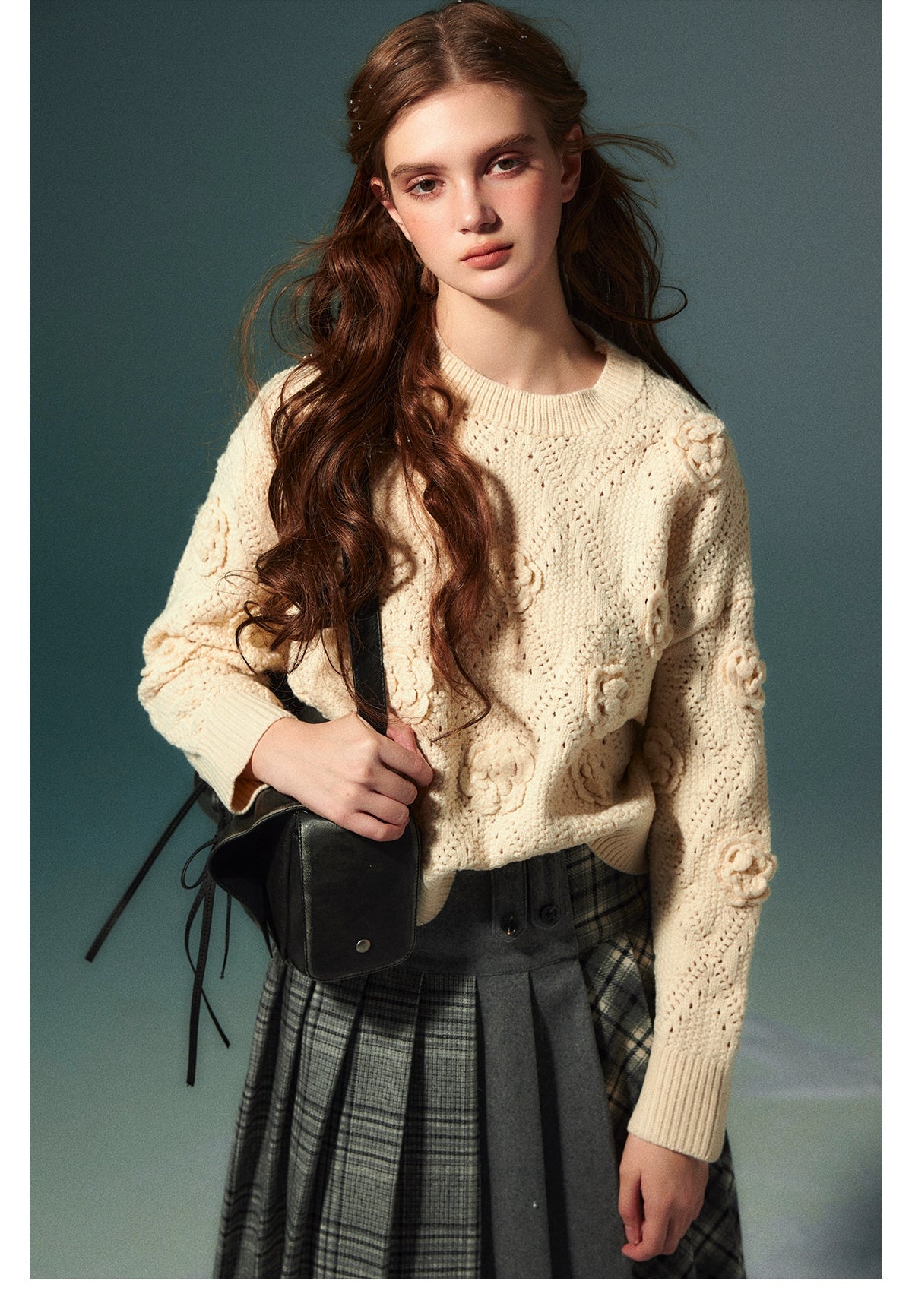 Beige Vintage Knitted Hollow-out Sweater - CHINASQUAD