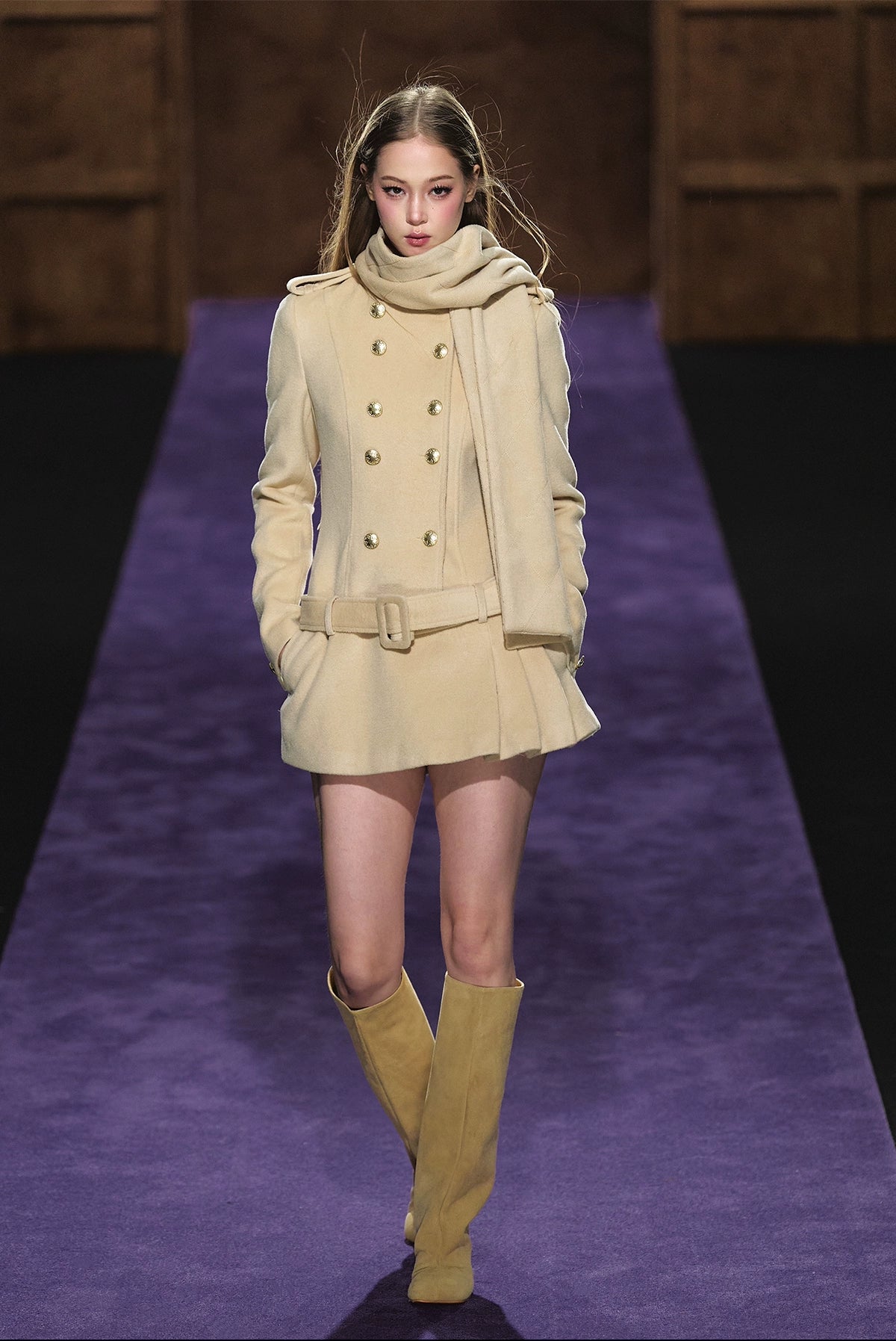 Wool-Blend Scarf Collar Double-Breasted Dress