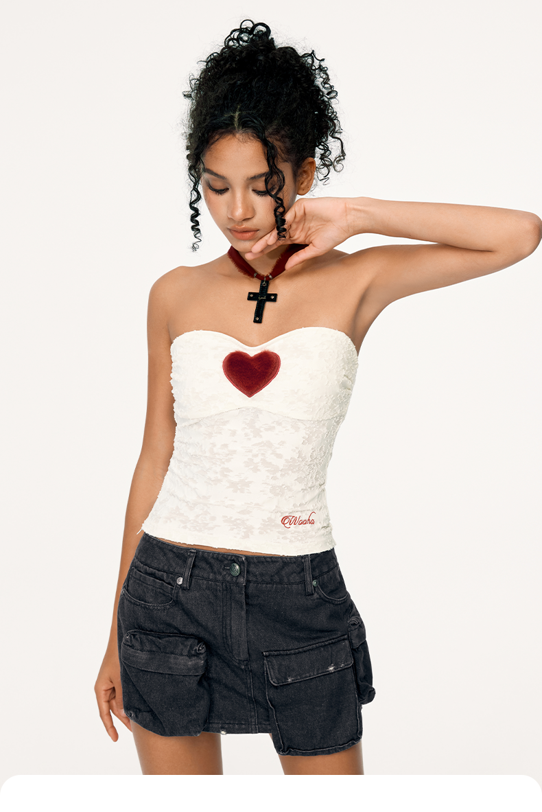 Tight-fitting Sweetheart Neckline Top - CHINASQUAD