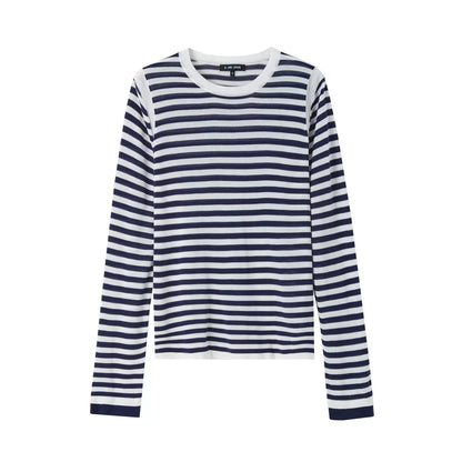 Black &amp; White Striped Long-sleeve Knit Top