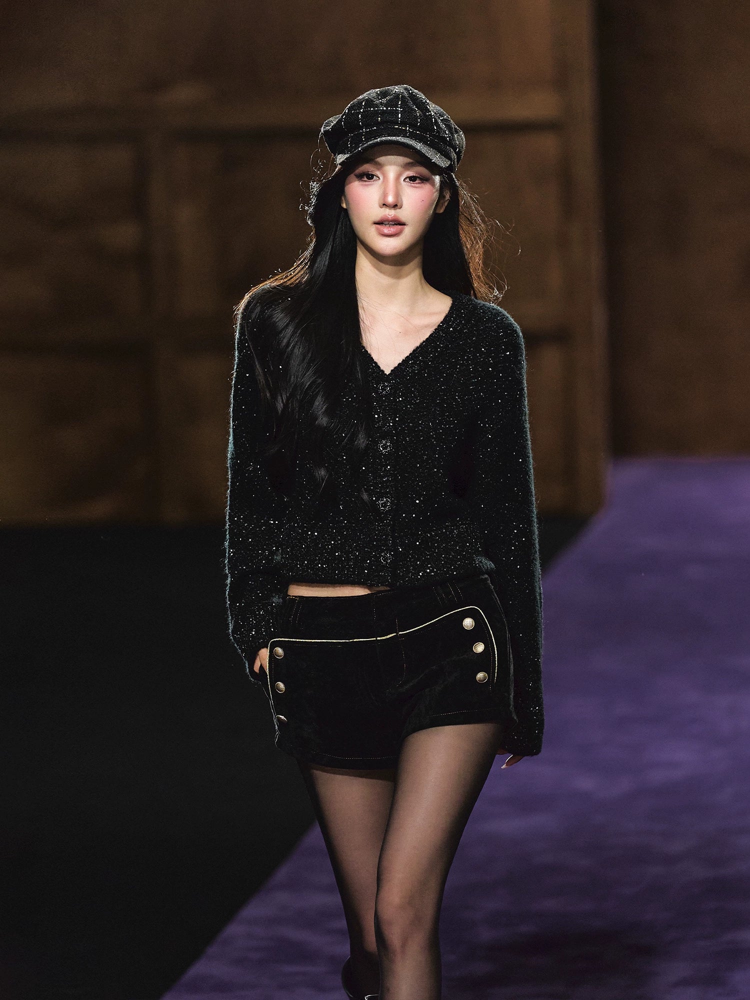 Shimmer V-Neck Sequin Detail Knit Cardigan