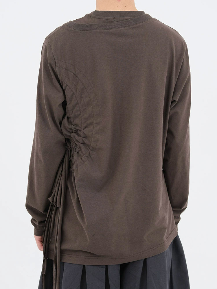 Ochre &amp; Light Brown Drawstring Long-Sleeve T-Shirt