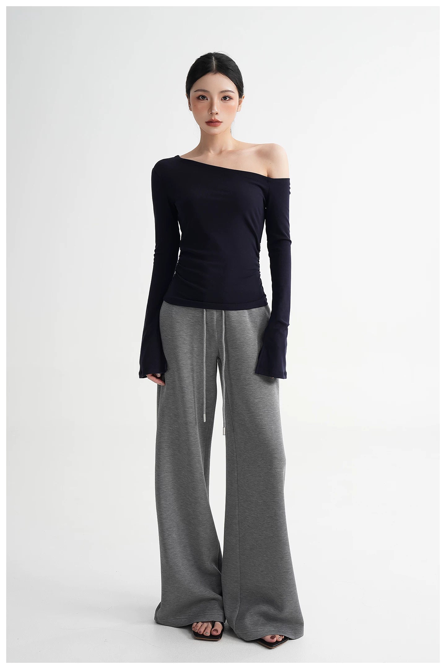 One-Shoulder Lyocell Flared Sleeve Fitted T-Shirt