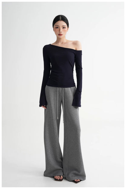 One-Shoulder Lyocell Flared Sleeve Fitted T-Shirt