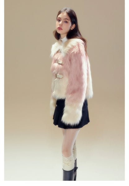 Pink Gradient Button Shearling Jacket - CHINASQUAD