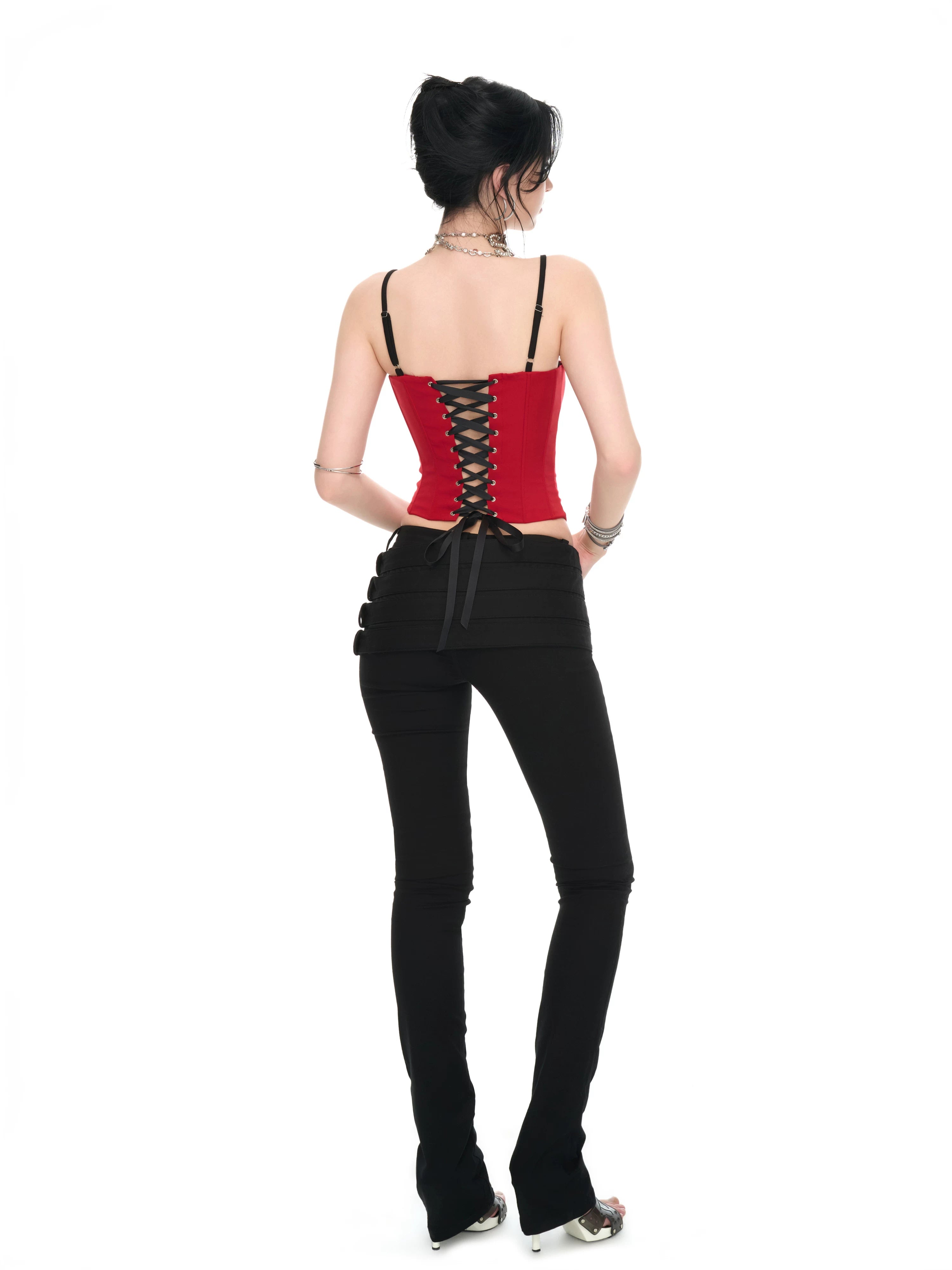 Crimson Lace Panel Hook Corset Camisole Top
