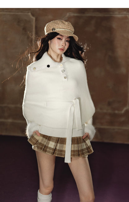 Soft Wool Plaid Pleated Mini Skirt