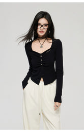 Black & White Wide Neckline Sweater - CHINASQUAD