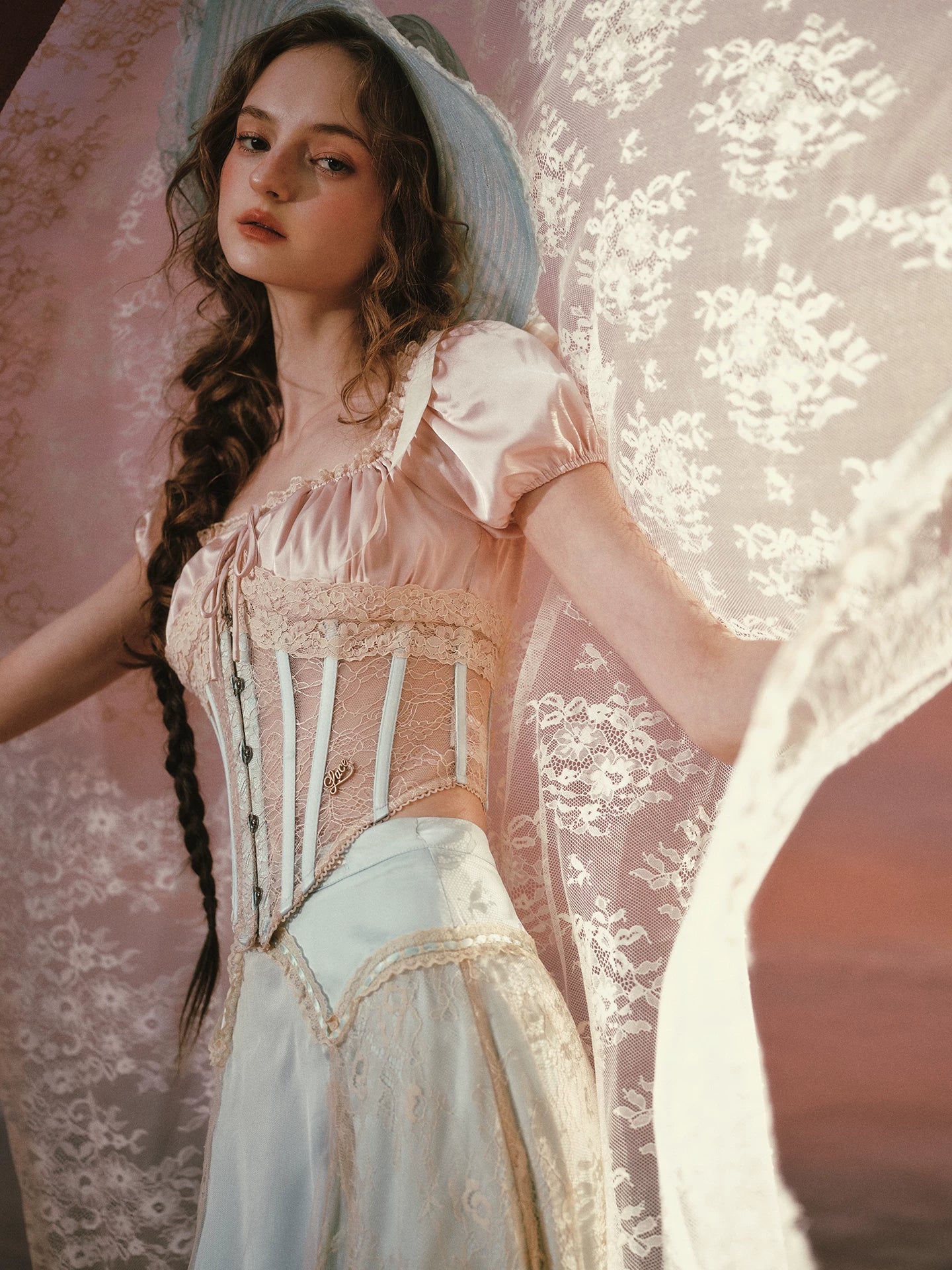 Blush Court Satin Corset Top &amp; Midi Skirt Set