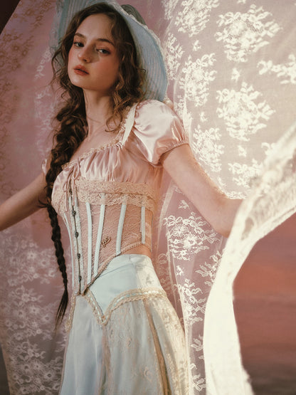 Blush Court Satin Corset Top &amp; Midi Skirt Set