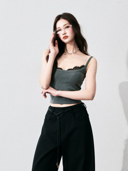 Contrast Lace Trim Slim-Fit Camisole