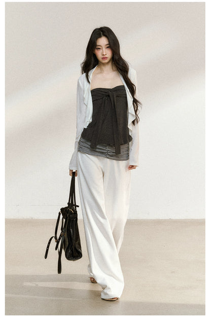 Layered Ruffle-Edge Cardigan &amp; Tube Top Set