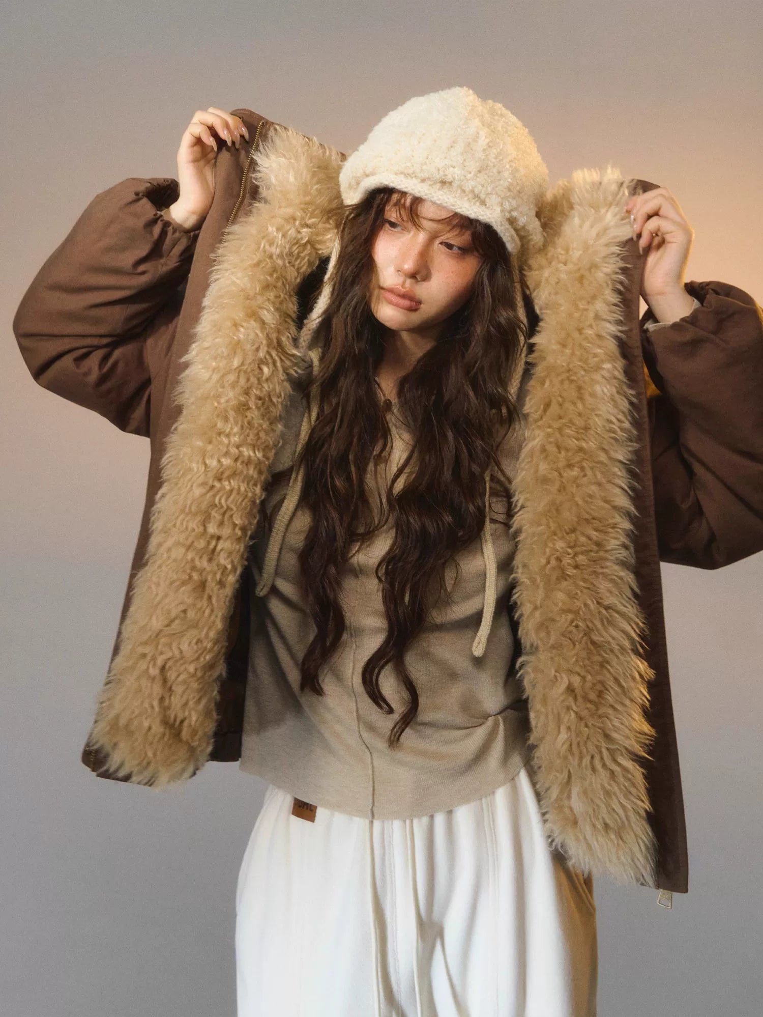 Detachable Faux Fur Collar Parka Down Jacket