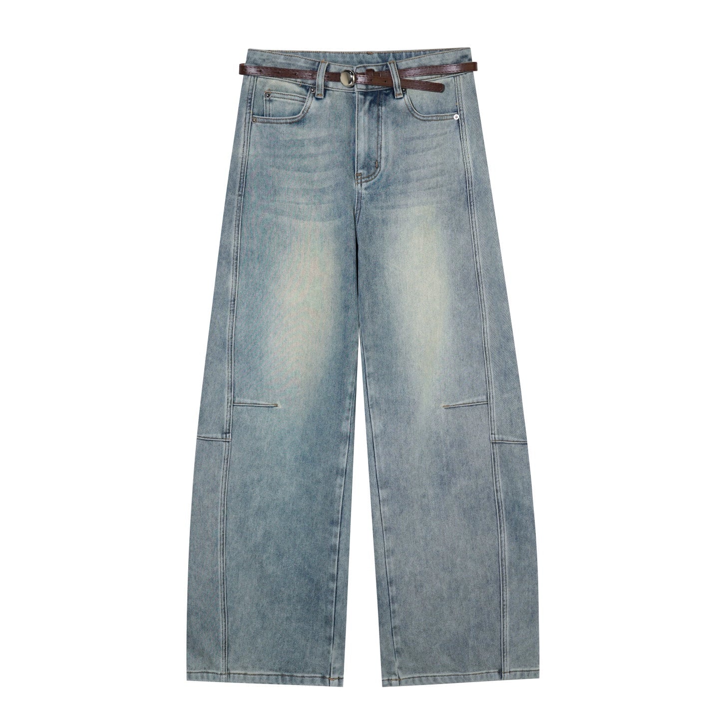 Vintage Washed Curved-Leg Denim Pants