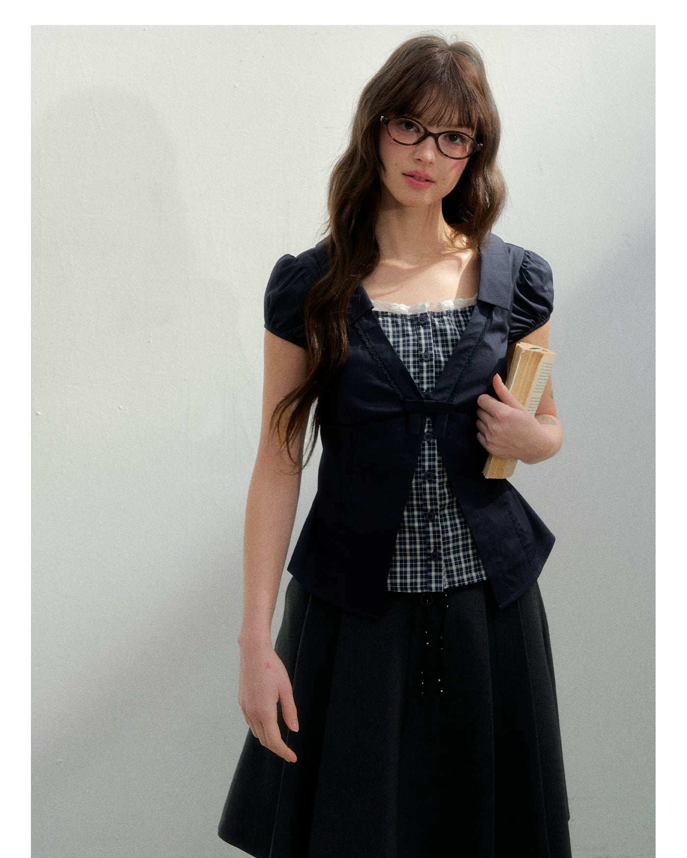 Floral Plaid Academy Layered Short Sleeve Shirt