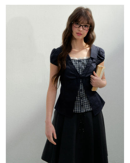 Floral Plaid Academy Layered Short Sleeve Shirt