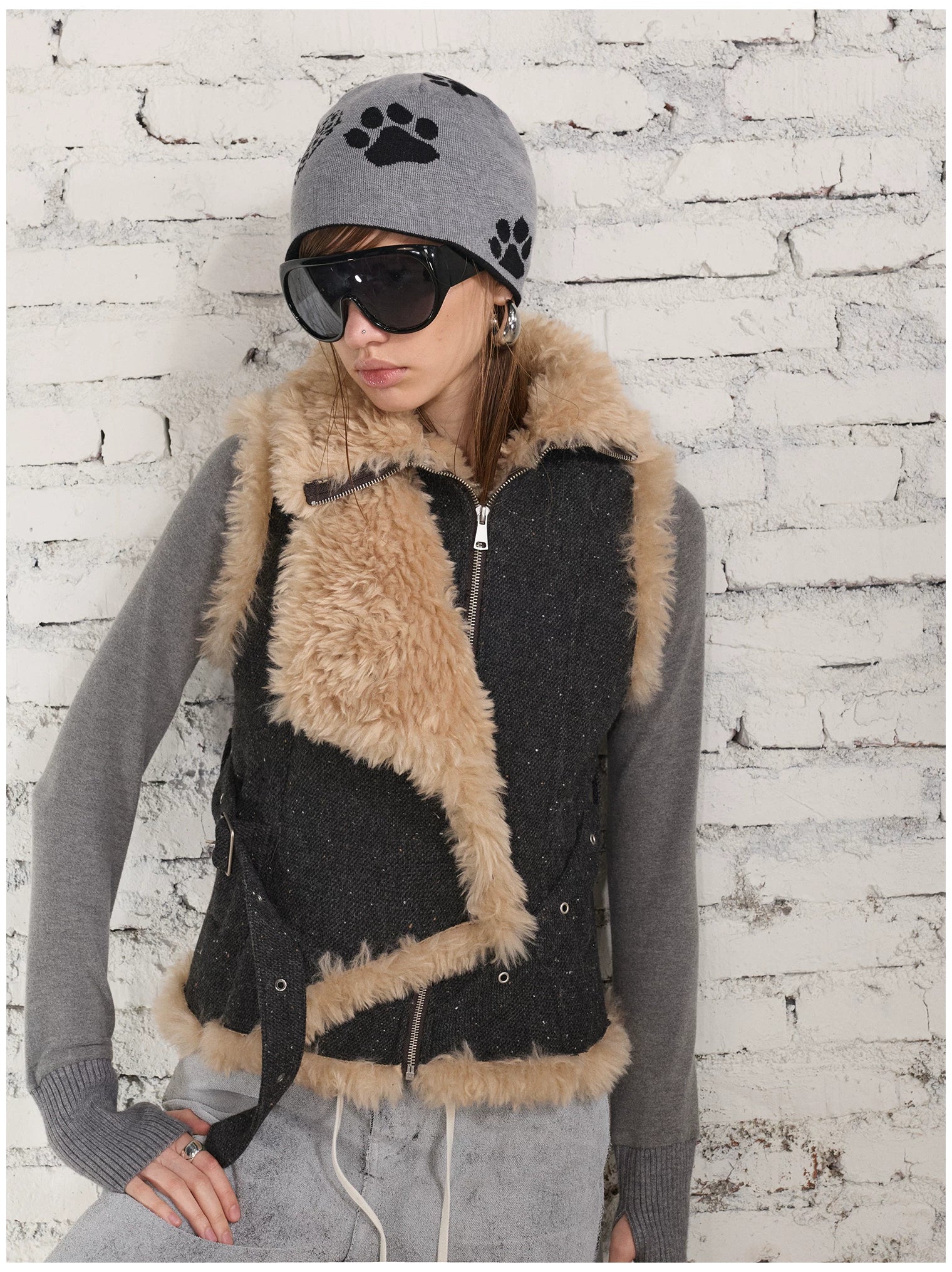 Vintage Shearling Wool-Blend Collared Vest