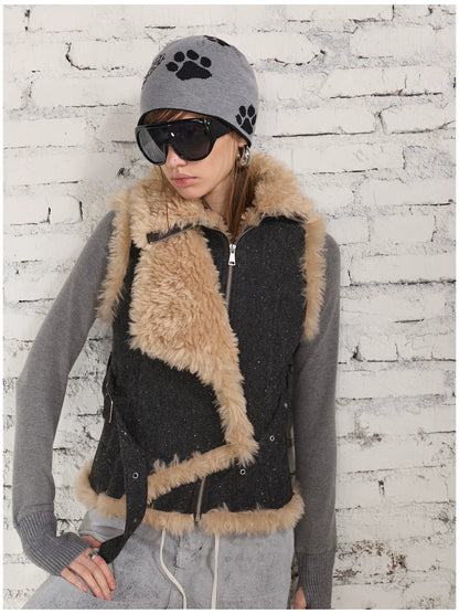 Vintage Shearling Wool-Blend Collared Vest