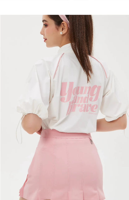 Golf High-neck Windbreaker Top &amp; A-line Skirt Set