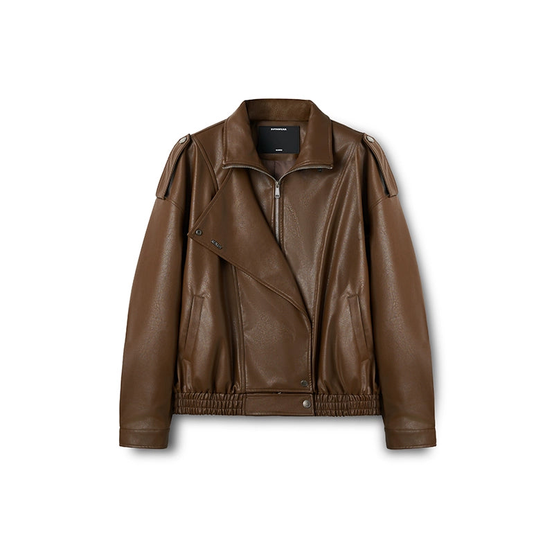 &quot;Rose Series&quot; Oversized Collar Faux Leather Jacket