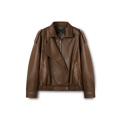 &quot;Rose Series&quot; Oversized Collar Faux Leather Jacket