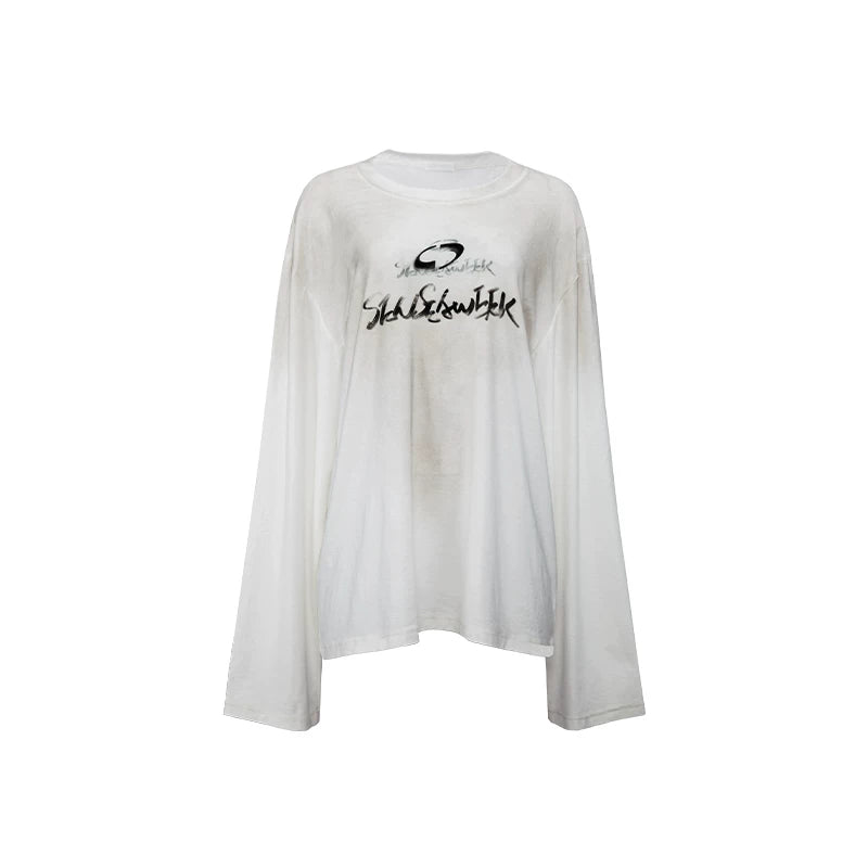 Vintage Washed Spray-Effect Long-Sleeve T-Shirt