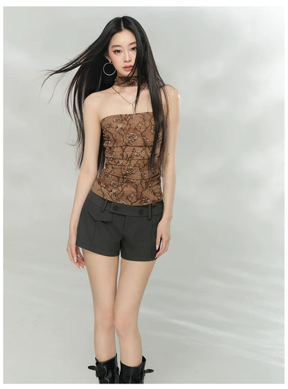 Double-Breasted Belted Tailored Shorts