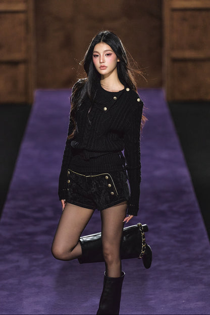 High-Density Corduroy Double-Breasted Slim Shorts