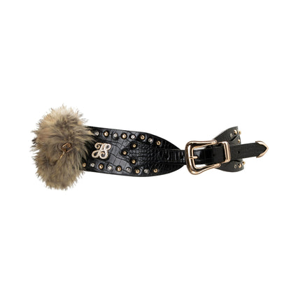 Black Fur-Trim Chain Ring Belt