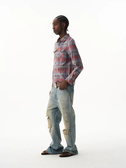Cropped Embroidered Check Shirt