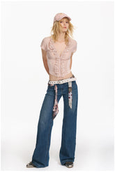 Washed Blue Embroidered Straight Jeans - CHINASQUAD