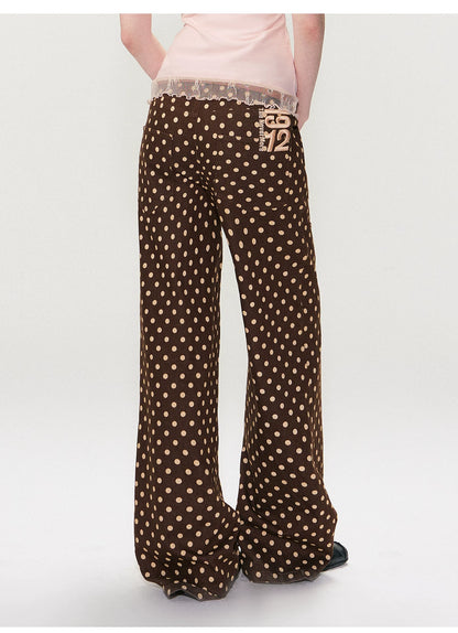 Vintage Polka Dot Straight-Leg Denim Trousers
