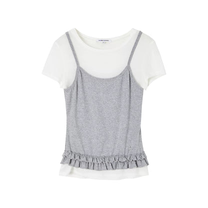 Layered Ruffle Trim Two-Piece Short Sleeve Top