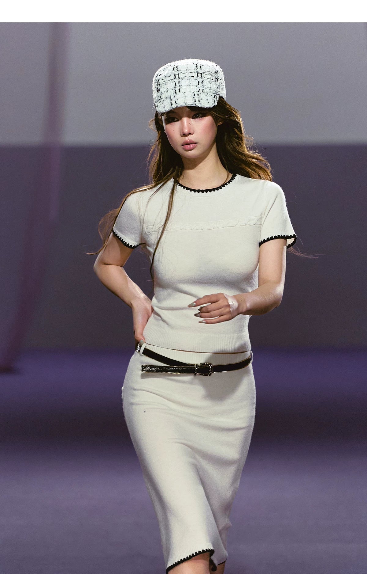 Soft Wool Blend Fitted Tee &amp; A-Line Skirt Set